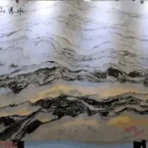 鹏翔石材城-大气山水画背景墙（白底黑花）