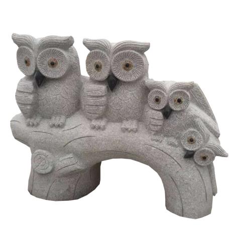 石雕动物雕刻树头猫头鹰造型雕刻摆件-新宏石材