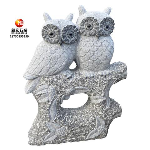石雕猫头鹰雕刻动物雕塑家居园林摆件-新宏石材